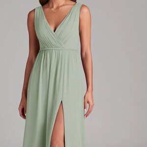 Azazie Tanicia Dusty Sage A-Line Pleated Chiffon Dress